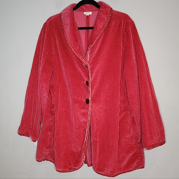 J. Jill Pink Corduroy Velvet Button Front Jacket Pockets Size 1X - Picture 1 of 16